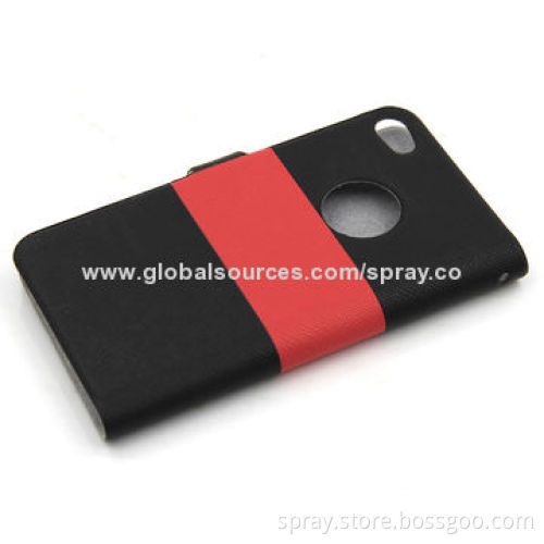 Classic Red and Black Stripe Flip Magnetic Protector Cover Leather Cases for iPhone 4/4S, OEM